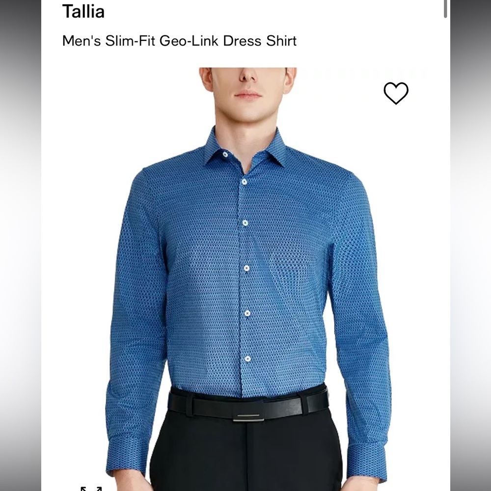 Tallia Blhe and White Men’s Slim Fit Geo-Print Dress Shirt